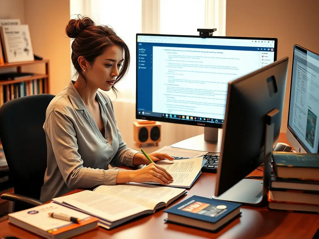 An image of a translator working with French documents, highlighting the French language translation services offered by the company.