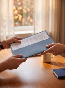 Entrega de carpeta con traducción certificada